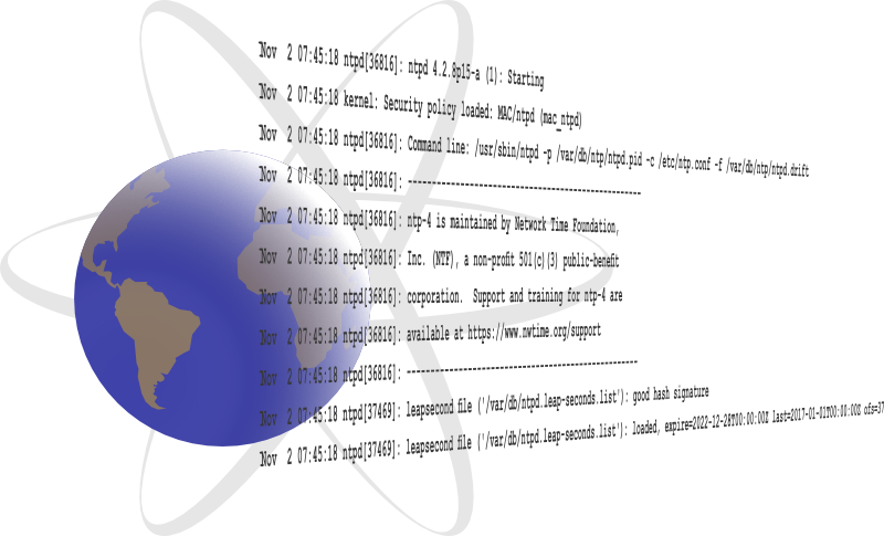 Illustration with Earth in an atom model and NTP code